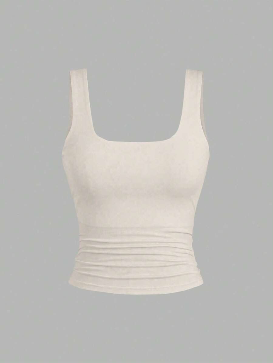Sweetra Ženska Letnja Majica – Kvadratni Izrez, Nabran Slim Fit Casual Top