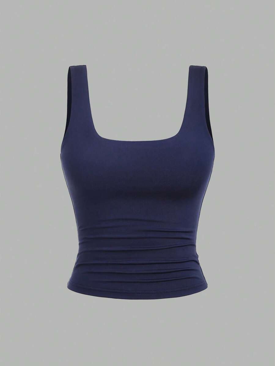 Sweetra Ženska Letnja Majica – Kvadratni Izrez, Nabran Slim Fit Casual Top