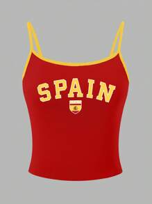INAWLY Y2K Spain Letter Graphic Camisole Top Graphic Tees Women Tops