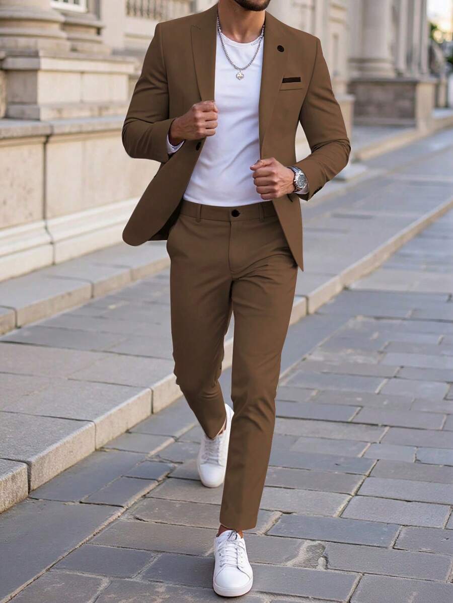 Muški poslovni set sa užim krojem, sako sa špicastim reverima i pantalone