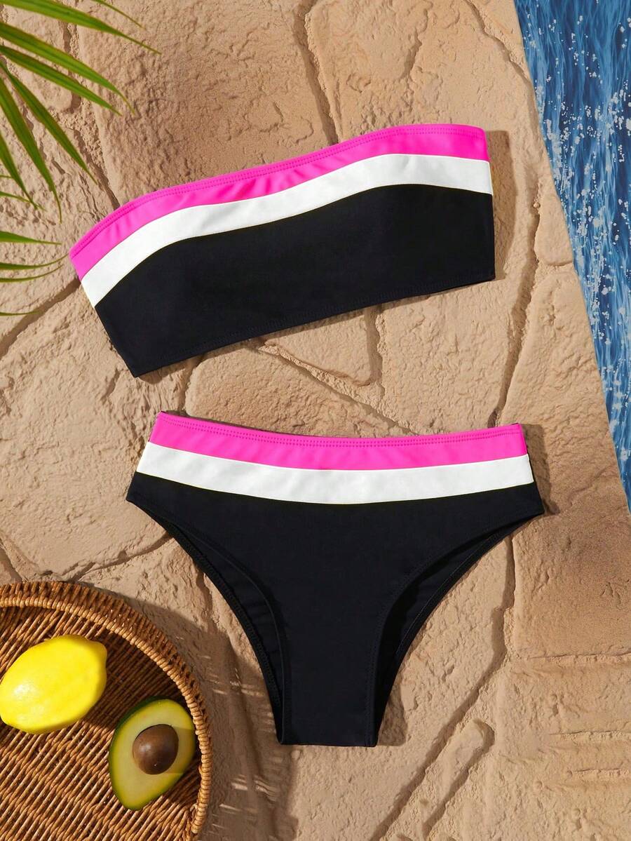 Dvodelni Bikini sa Patcherom u Kontrastnim Bojama