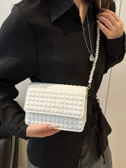 Modna ženska mini torba od karirane PU kože sa dvostrukim slojem, sa lancem od veštačkih bisera