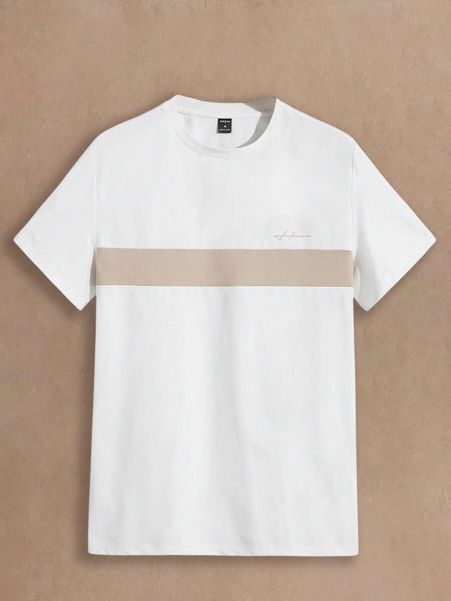 Muška ležerna letnja majica kratkih rukava sa okruglim izrezom i blok-bojama, streetwear stil