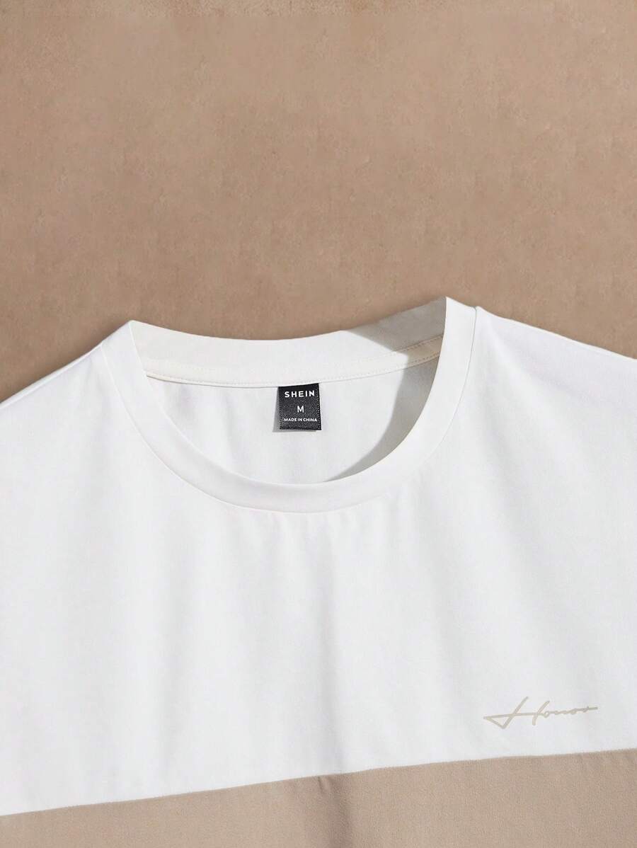 Muška ležerna letnja majica kratkih rukava sa okruglim izrezom i blok-bojama, streetwear stil