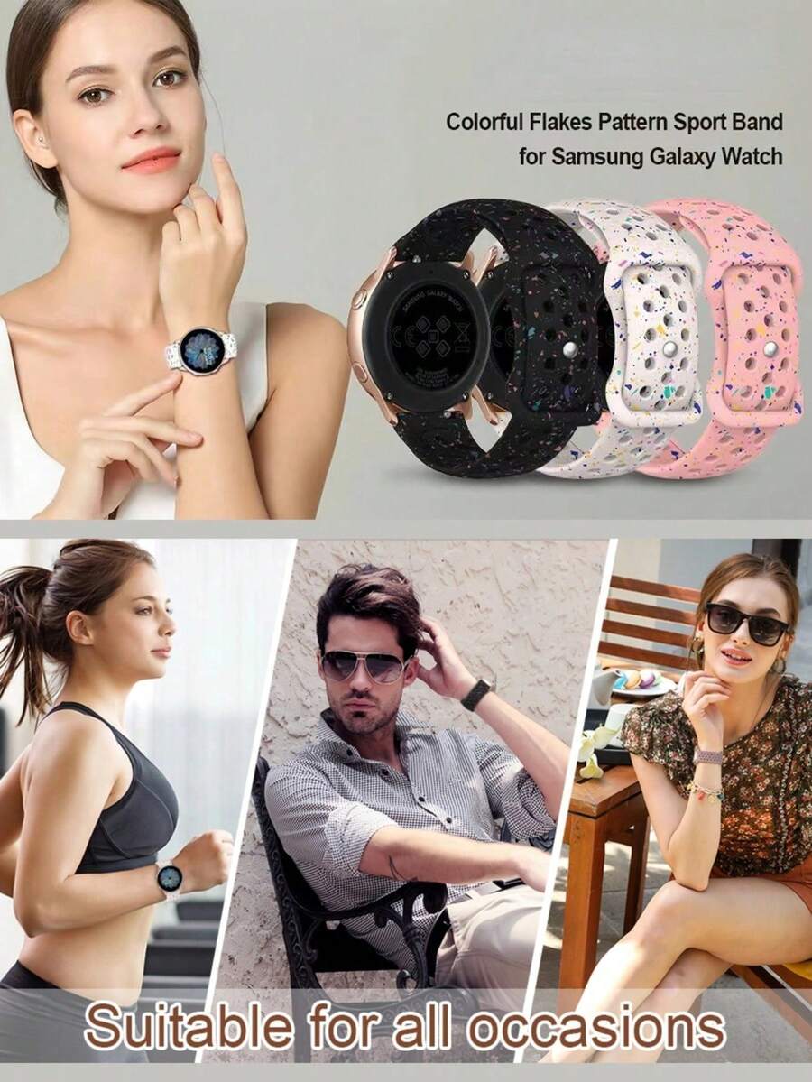 20mm dvobojna silikonska narukvica za sat sa cvetnim reljefom, kompatibilna sa Samsung Galaxy Watch 7 6 5 4 40mm 44mm/5 Pro/6 Classic 47mm/Watch 4 Classic/Active 2, 45mm/Watch 3/Watch 4 Classic 42mm 46mm Watch 6 47mm 43mm