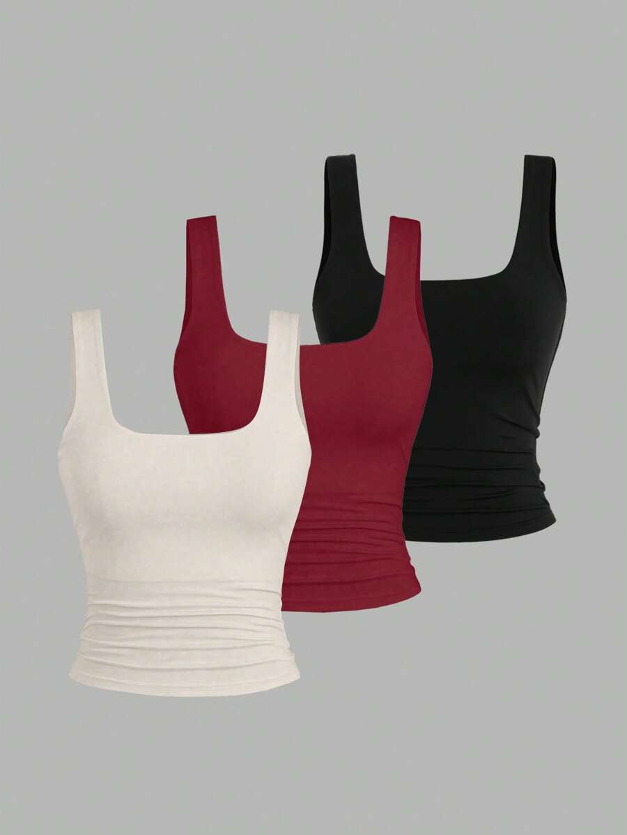 Sweetra Ženska Letnja Majica – Kvadratni Izrez, Nabran Slim Fit Casual Top