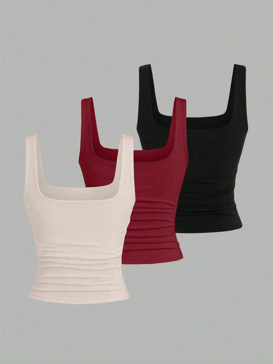 Sweetra Ženska Letnja Majica – Kvadratni Izrez, Nabran Slim Fit Casual Top