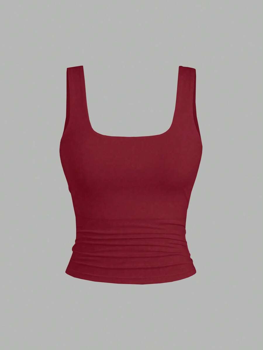 Sweetra Ženska Letnja Majica – Kvadratni Izrez, Nabran Slim Fit Casual Top