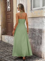Vivid Eden Women's Vacation Solid Color Waist Cutout Ruched Backless Dress,Boho Clothes Women
