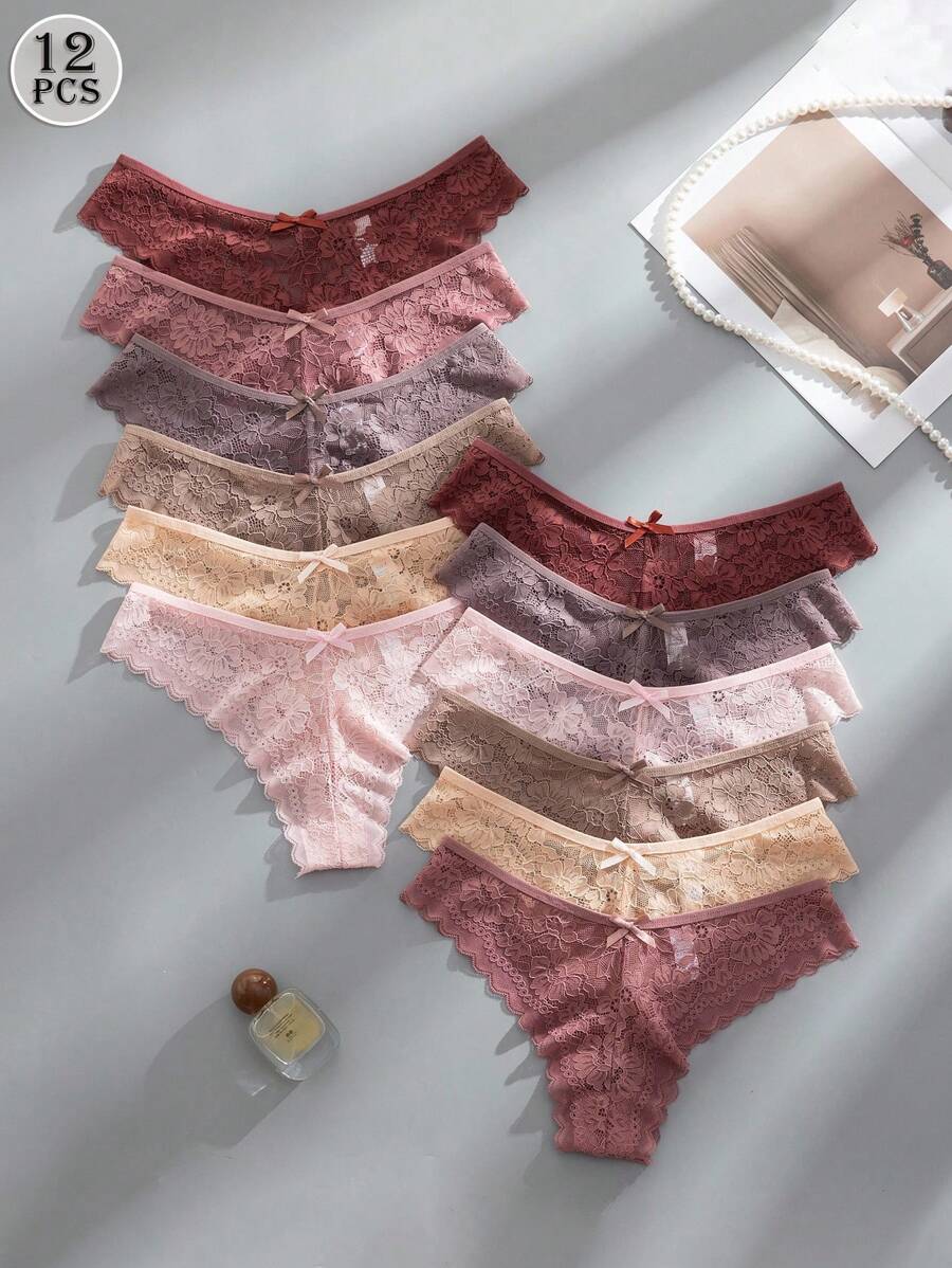 12 kom/pakovanje ženske elegantne i udobne bikini gaćice sa čipkastom ivicom