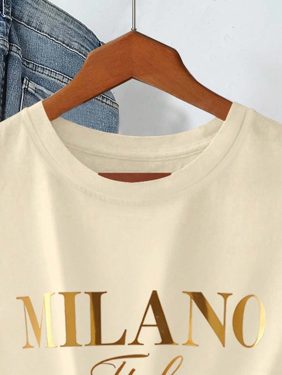 Ženska majica plus size ležerna  elegantan luksuzan dizajn sa sjajnim zlatnim printom