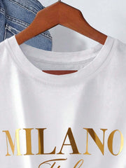 Ženska majica plus size ležerna  elegantan luksuzan dizajn sa sjajnim zlatnim printom