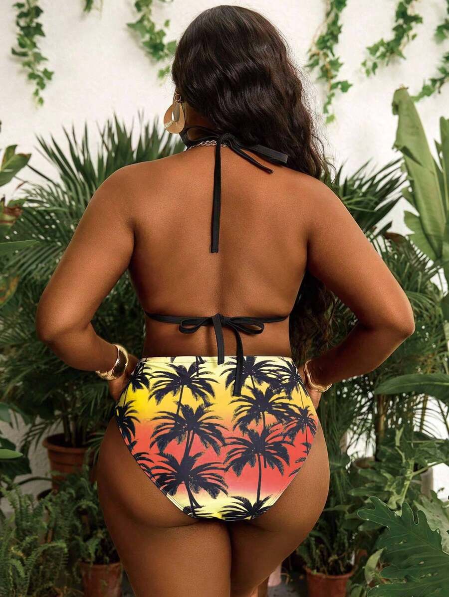 Seksi dvodeli bikini set sa printom i tankim kaišićima, plus size