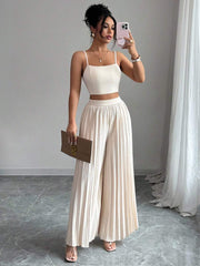 2kom/Set Elegantna Ženska Majica Bez Rukava i Plisirane Dugačke Pantalone