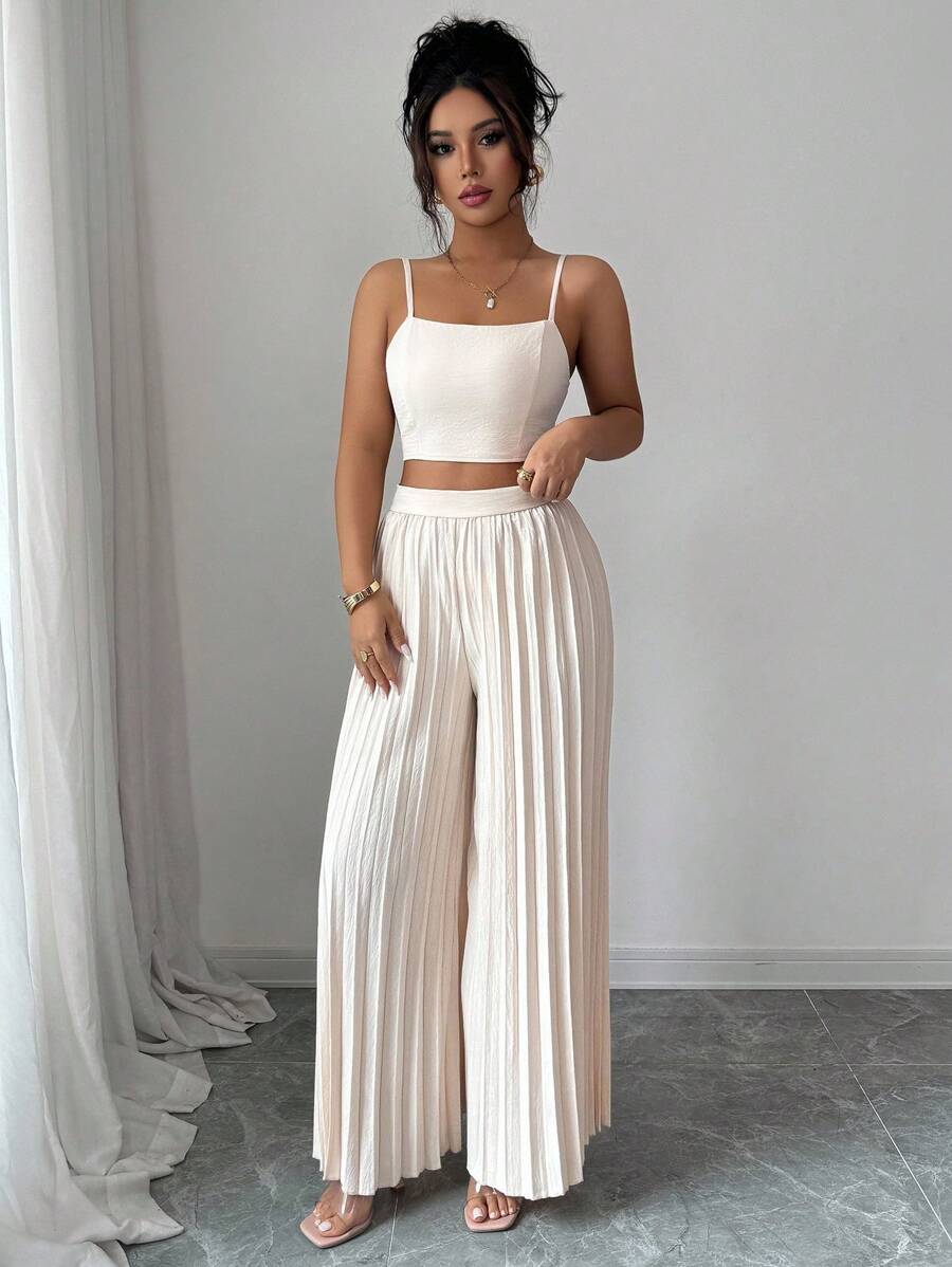 2kom/Set Elegantna Ženska Majica Bez Rukava i Plisirane Dugačke Pantalone