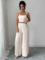2kom/Set Elegantna Ženska Majica Bez Rukava i Plisirane Dugačke Pantalone