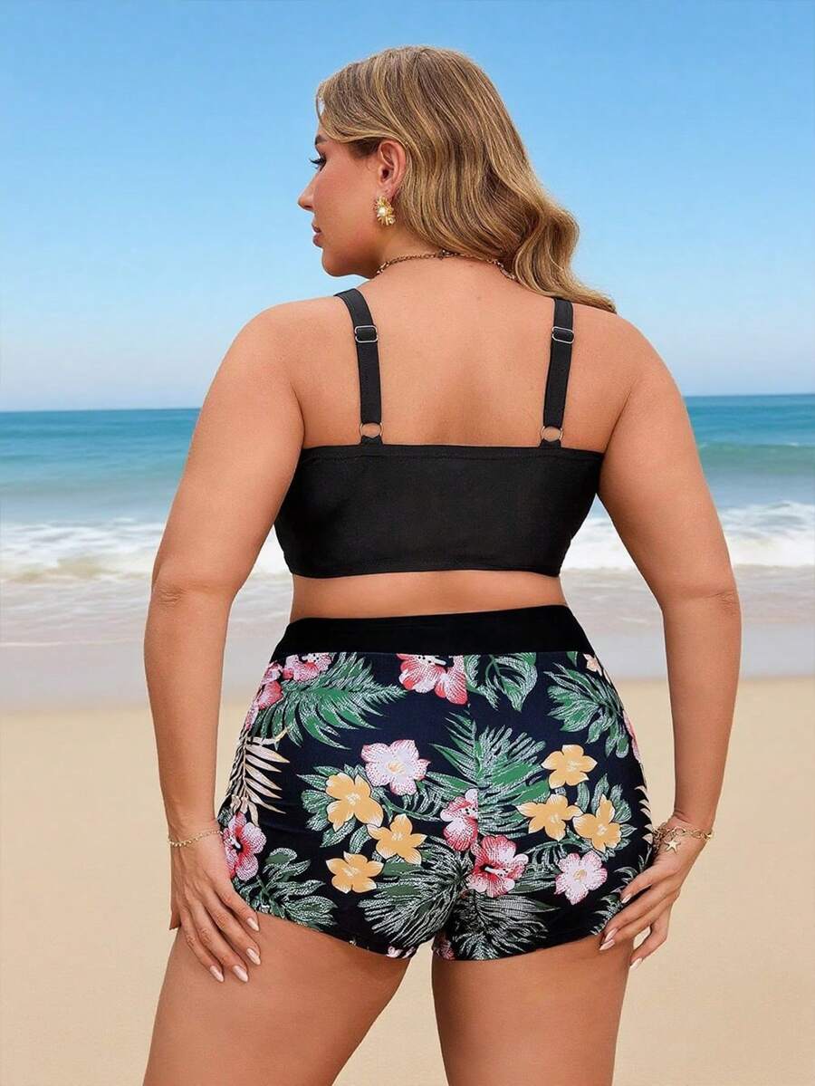Tankini set za plivanje u 2 dela za plus size, sa tankim kaišićima