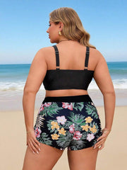 Tankini set za plivanje u 2 dela za plus size, sa tankim kaišićima