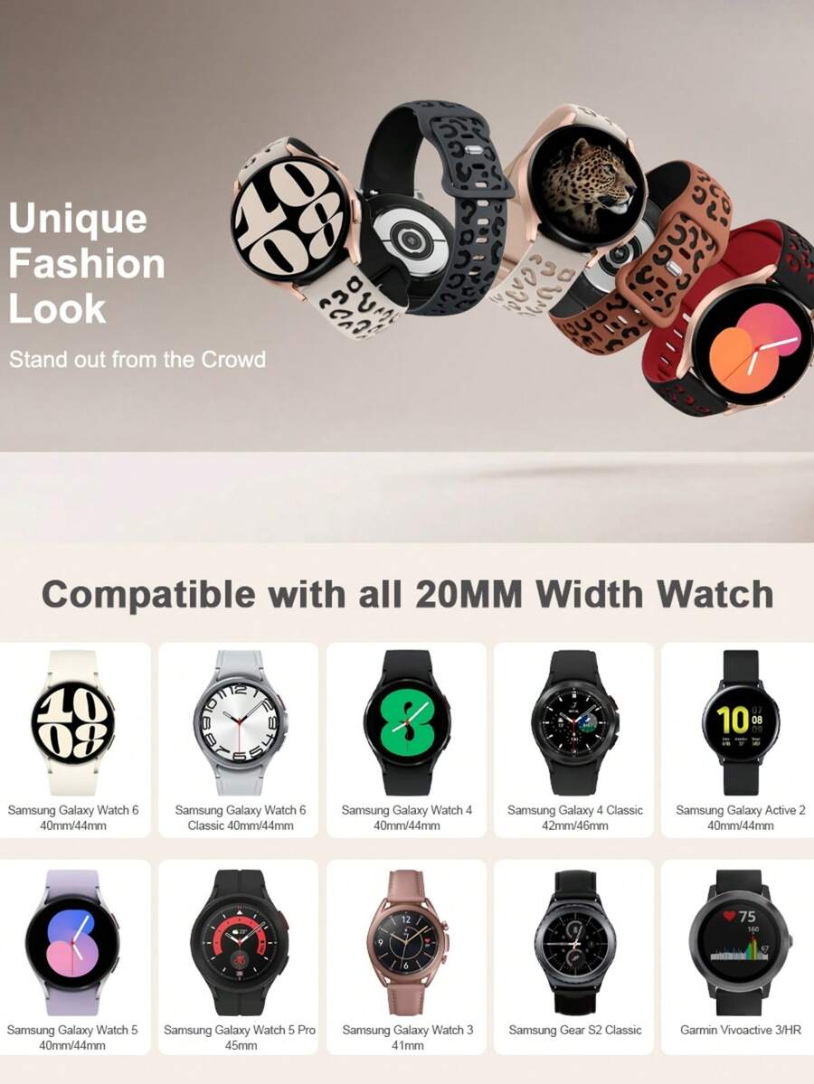 20mm dvobojna silikonska narukvica za sat sa cvetnim reljefom, kompatibilna sa Samsung Galaxy Watch 7 6 5 4 40mm 44mm/5 Pro/6 Classic 47mm/Watch 4 Classic/Active 2, 45mm/Watch 3/Watch 4 Classic 42mm 46mm Watch 6 47mm 43mm