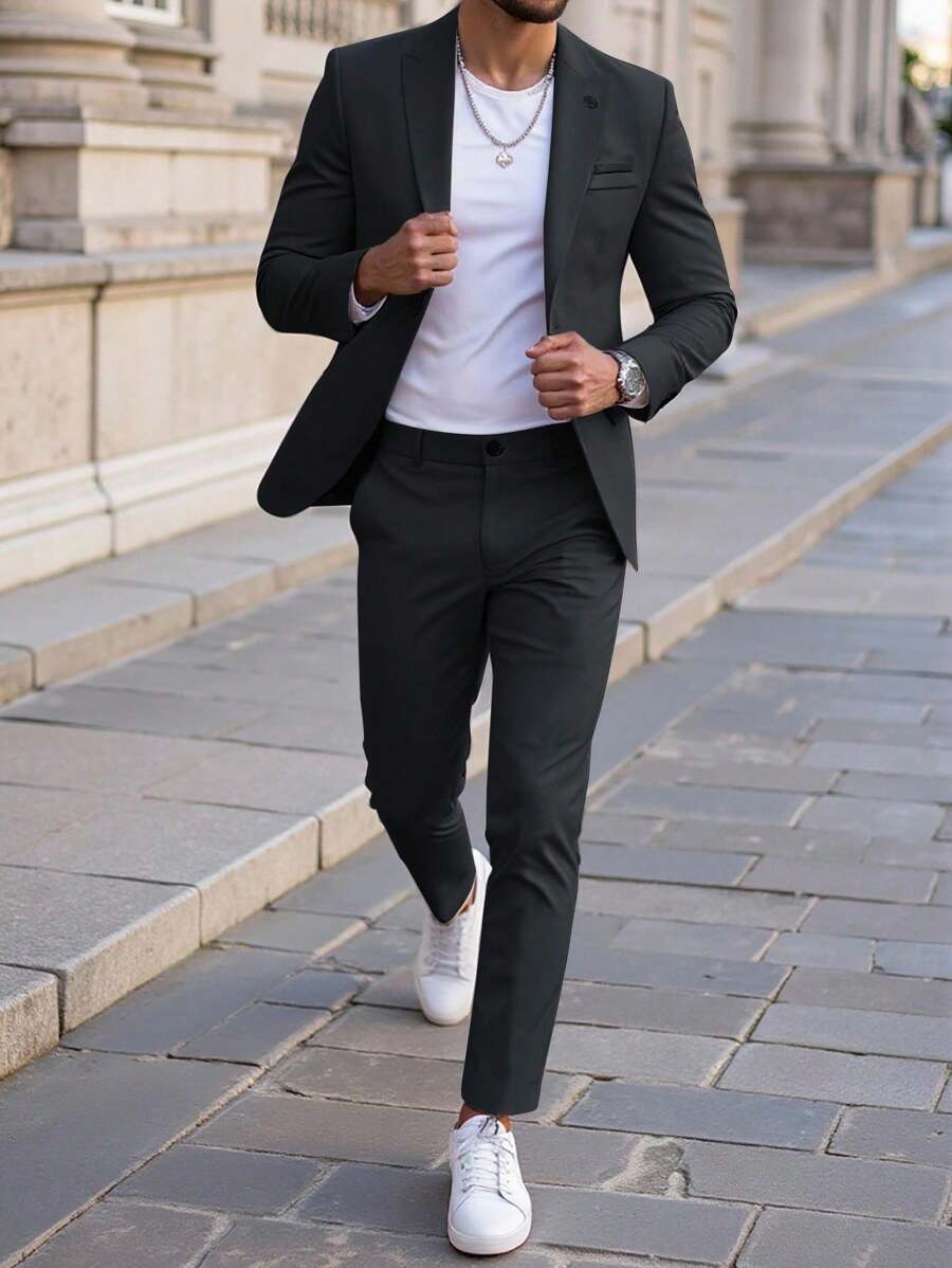 Muški poslovni set sa užim krojem, sako sa špicastim reverima i pantalone