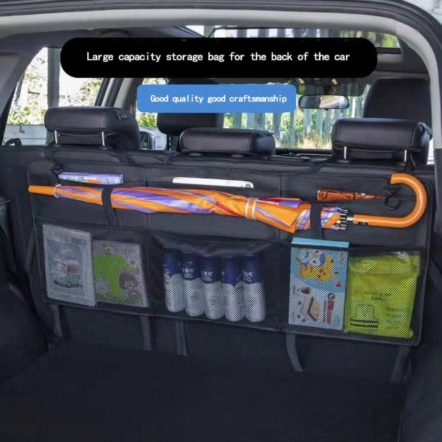 1pc Car Trunk Storage Mesh Bag, Organizer Compartment Holder For SUV, MPV, Rear Seat, For Umbrella, Racket