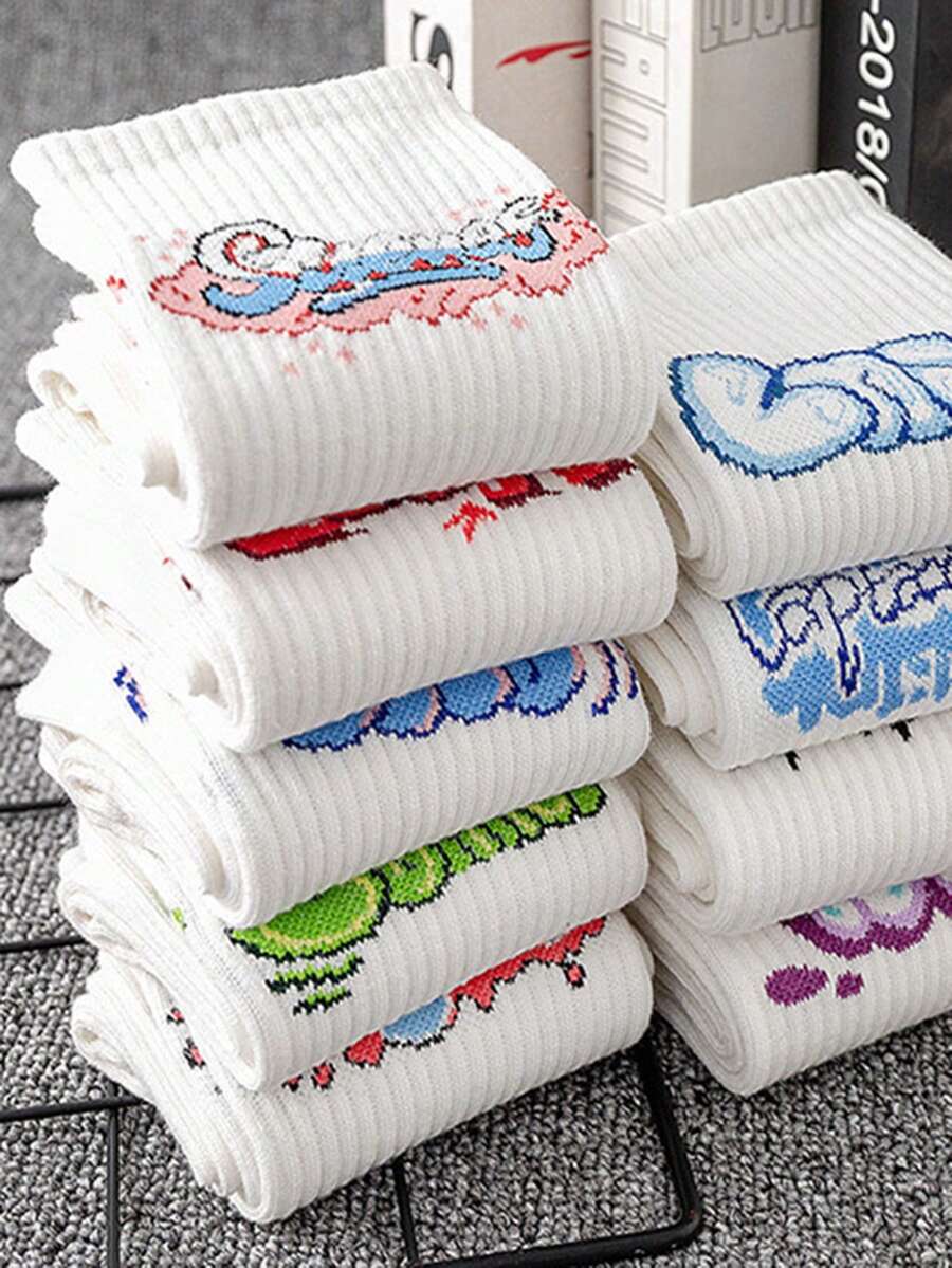 5 parova/10 parova/20 parova muških belih čarapa do pola lista sa apstraktnim printom i grafit šarom