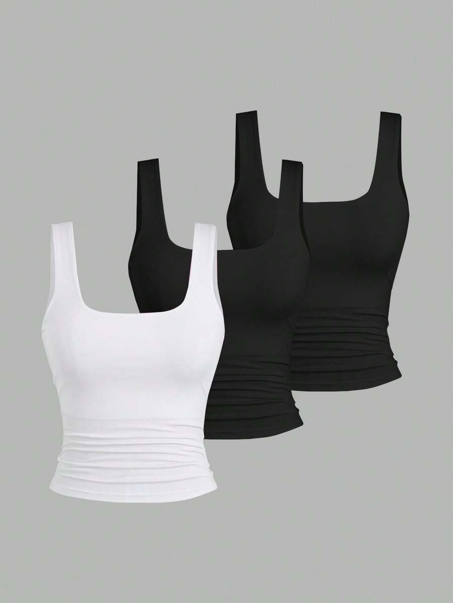 Sweetra Ženska Letnja Majica – Kvadratni Izrez, Nabran Slim Fit Casual Top