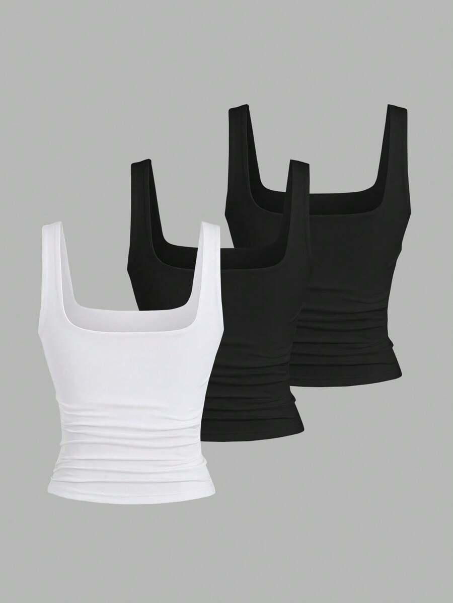 Sweetra Ženska Letnja Majica – Kvadratni Izrez, Nabran Slim Fit Casual Top