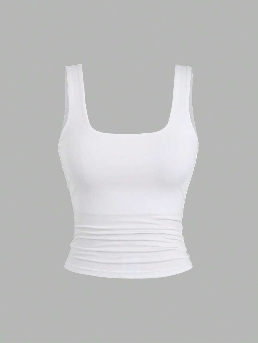 Sweetra Ženska Letnja Majica – Kvadratni Izrez, Nabran Slim Fit Casual Top