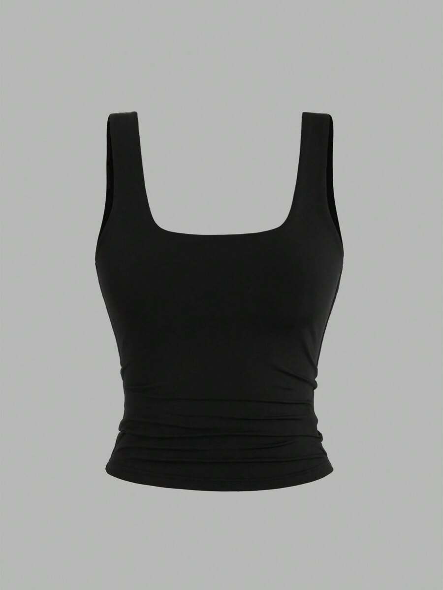 Sweetra Ženska Letnja Majica – Kvadratni Izrez, Nabran Slim Fit Casual Top