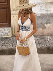 Brillora Women's Summer Embroidered Patchwork Split Hem Dress