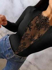 Women's Lace Patchwork Sheer Lace Splice T-Shirt