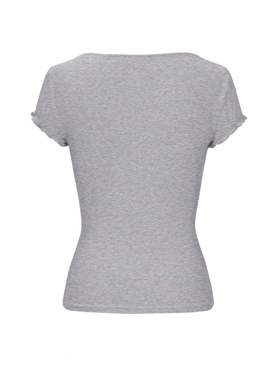 Ženska letnja majica sa čipkastim umetkom i kvadratnim izrezom – slim fit