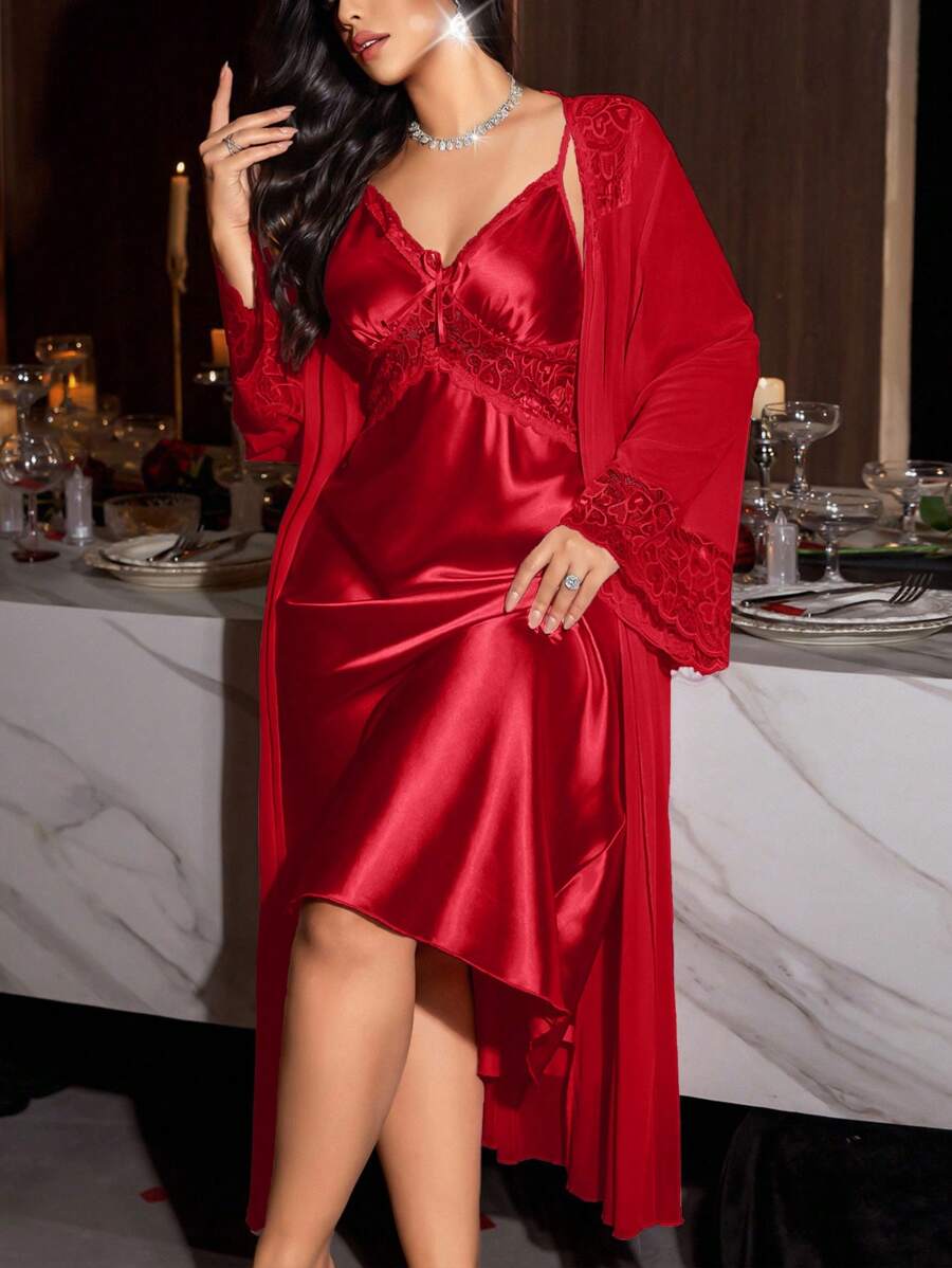 Set od 2 komada luksuzne čipkaste noćne haljine pidžama set, plus size