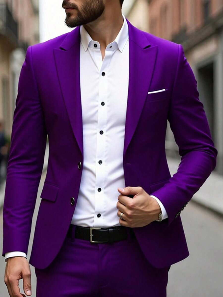 Muški poslovni komplet od 3 dela, uključuje sako, prsluk i pantalone, jednobojni, slim fit