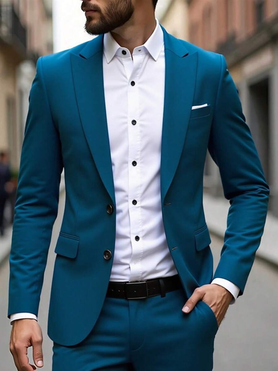 Muški poslovni komplet od 3 dela, uključuje sako, prsluk i pantalone, jednobojni, slim fit