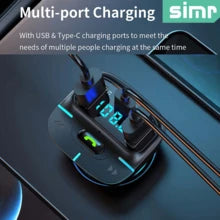 simr Lossless Audio Quality Bluetooth Wireless Car MP3 Player, FM Transmitter With Dual USB Fast Charging, PD Type-C USB, One-Key Hands-Free Calling, Car Audio Receiver