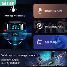 simr Lossless Audio Quality Bluetooth Wireless Car MP3 Player, FM Transmitter With Dual USB Fast Charging, PD Type-C USB, One-Key Hands-Free Calling, Car Audio Receiver