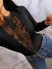 Women's Lace Patchwork Sheer Lace Splice T-Shirt