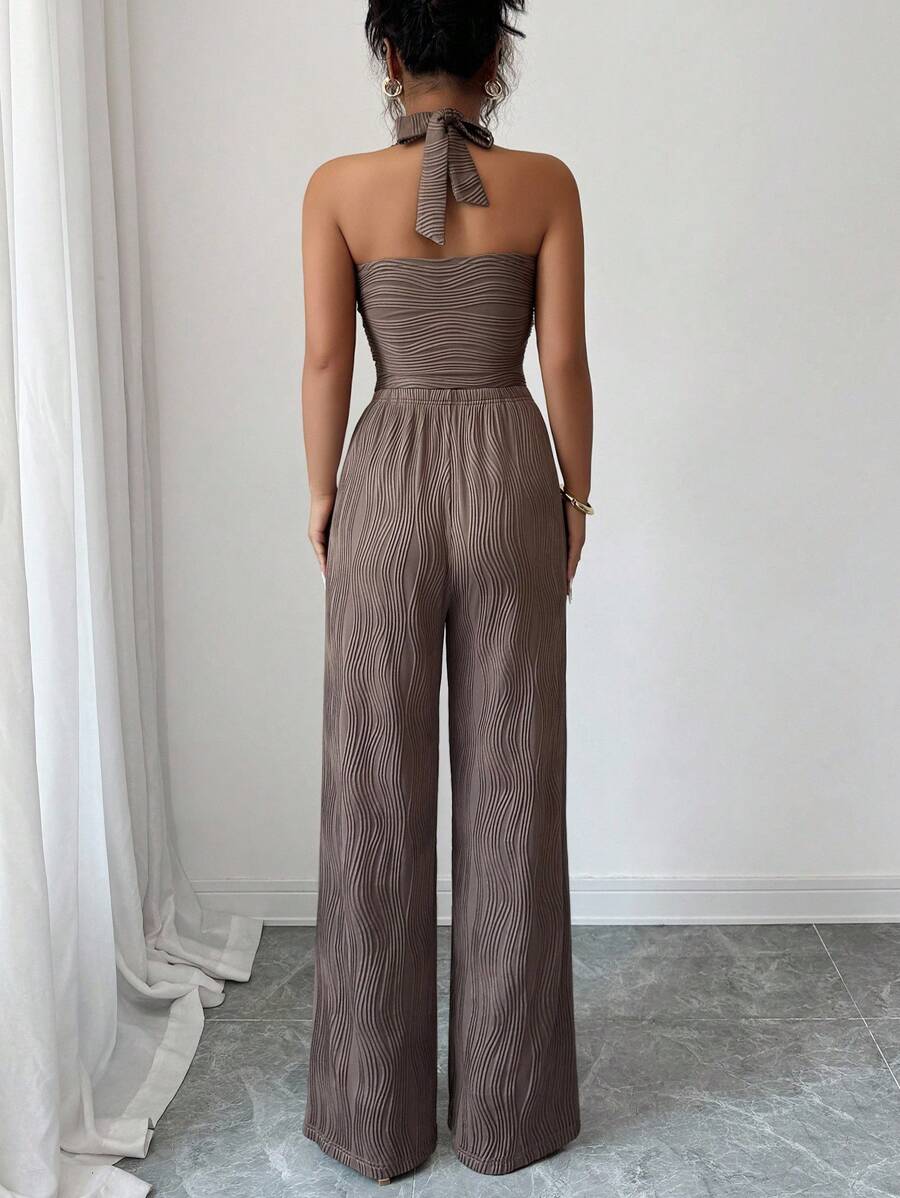 Ženski set  Metalni Cvietni Dekor Crop Top  + pantalone