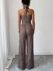 Ženski set  Metalni Cvietni Dekor Crop Top  + pantalone