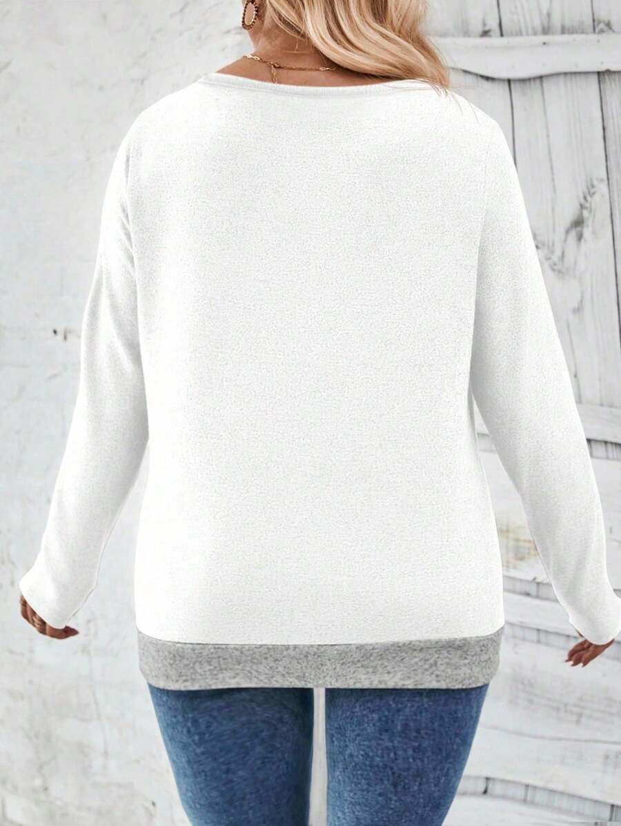 Ženska ležerna majica dugih rukava plus size sa ukrasnim dugmićima i kontrastnim rubom