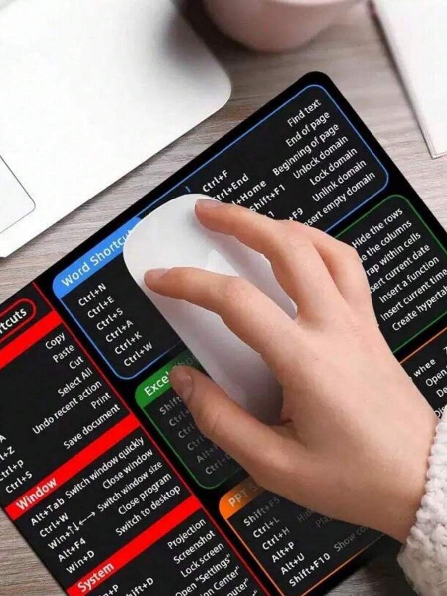 Podloga za miš sa prečicama na tastaturi, sa zadebljanom gumom, 9.45 x 7.9 inča
