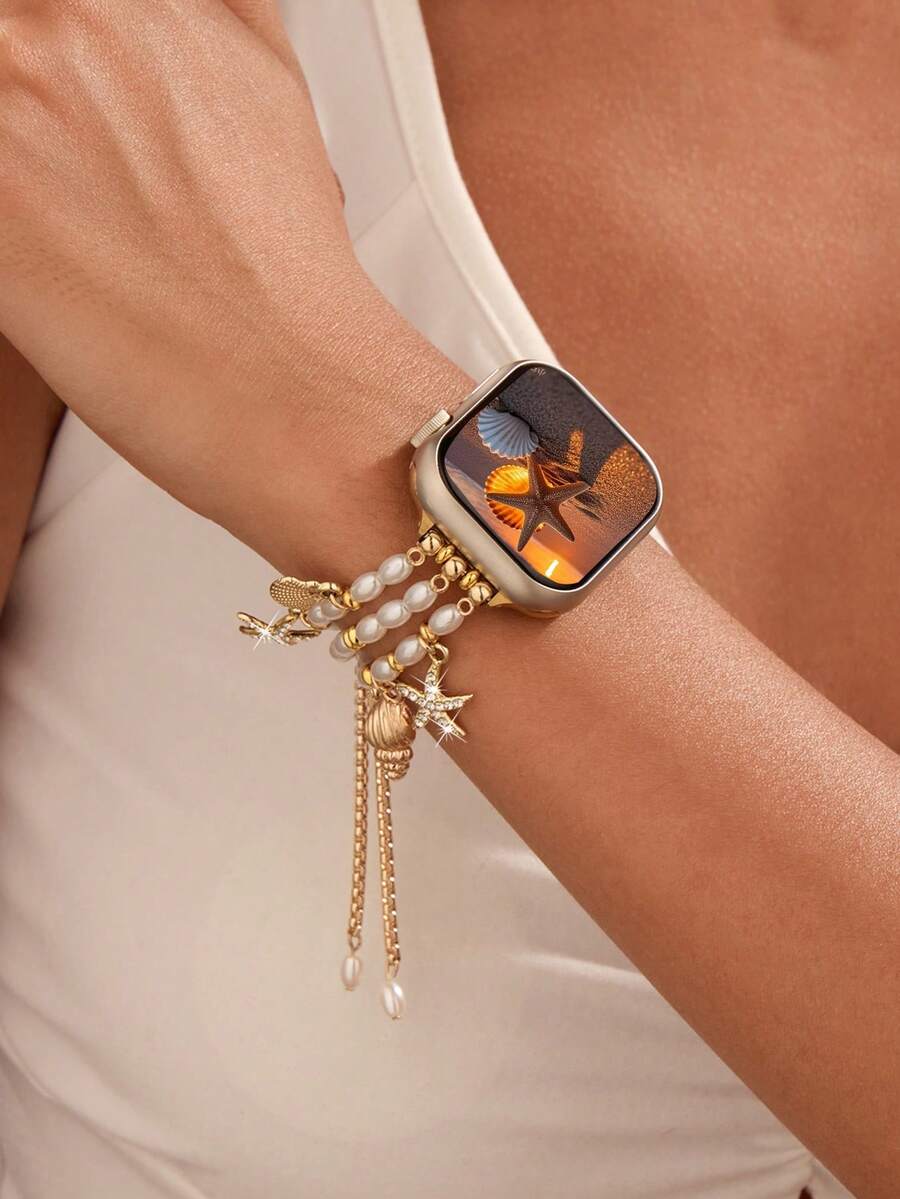 Narukvica kompatibilna sa Apple Watch, ženska verzija, sa trostrukim priveskom od bisera, za Apple watch