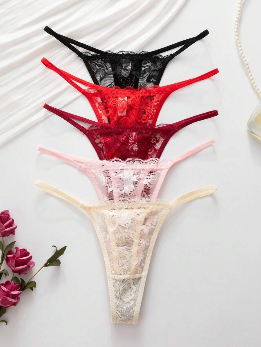 5 kom/pakovanje seksi ženske gaćice G-string od čipke, prozračne i udobne