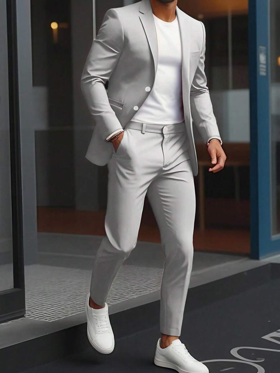 Muški set od sakoa i pantalona, slim fit, klasičan luksuzni stil, formalni, Old Money