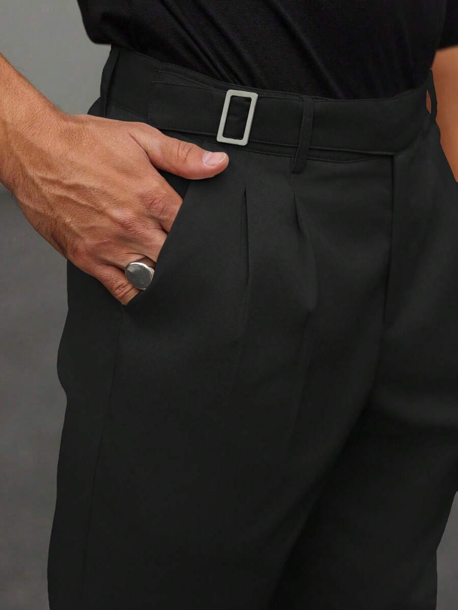 Muške svečane pantalone od odela jednobojne sa dizajnom kopče na struku, džepovima i suženim nogavicama