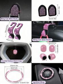 19pcs Shiny Car Accessories Set, Designed For Women, Including Steering Wheel Cover, Seatbelt Cover, Gear Shift Knob Cover, Phone Holder, Cup Holder, Cute Car Decor Kit, Car Interior Accessories Set (Black, White, Pink, Red)