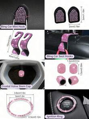 19pcs Shiny Car Accessories Set, Designed For Women, Including Steering Wheel Cover, Seatbelt Cover, Gear Shift Knob Cover, Phone Holder, Cup Holder, Cute Car Decor Kit, Car Interior Accessories Set (Black, White, Pink, Red)