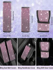 19pcs Shiny Car Accessories Set, Designed For Women, Including Steering Wheel Cover, Seatbelt Cover, Gear Shift Knob Cover, Phone Holder, Cup Holder, Cute Car Decor Kit, Car Interior Accessories Set (Black, White, Pink, Red)